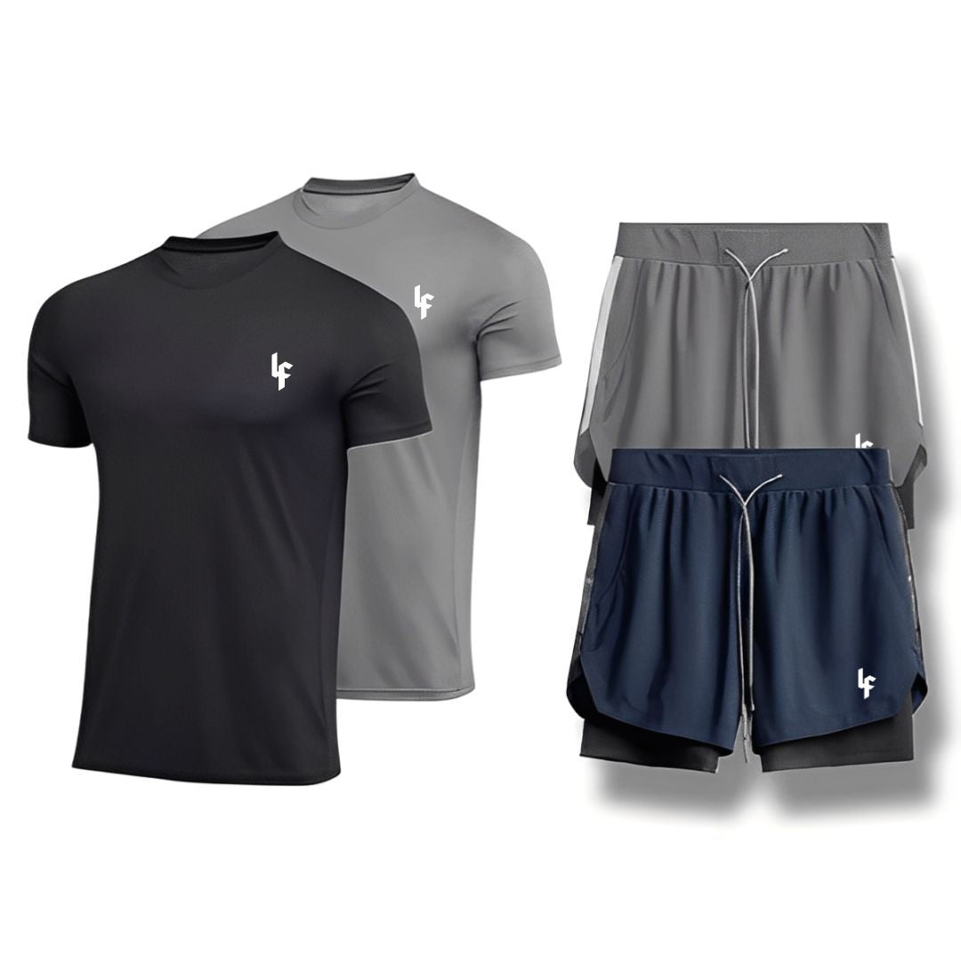 Kit Performance Levante Fit: 2 Camisetas + 2 Shorts de Compressão 2 em 1 [Compre 2, Leve 4]